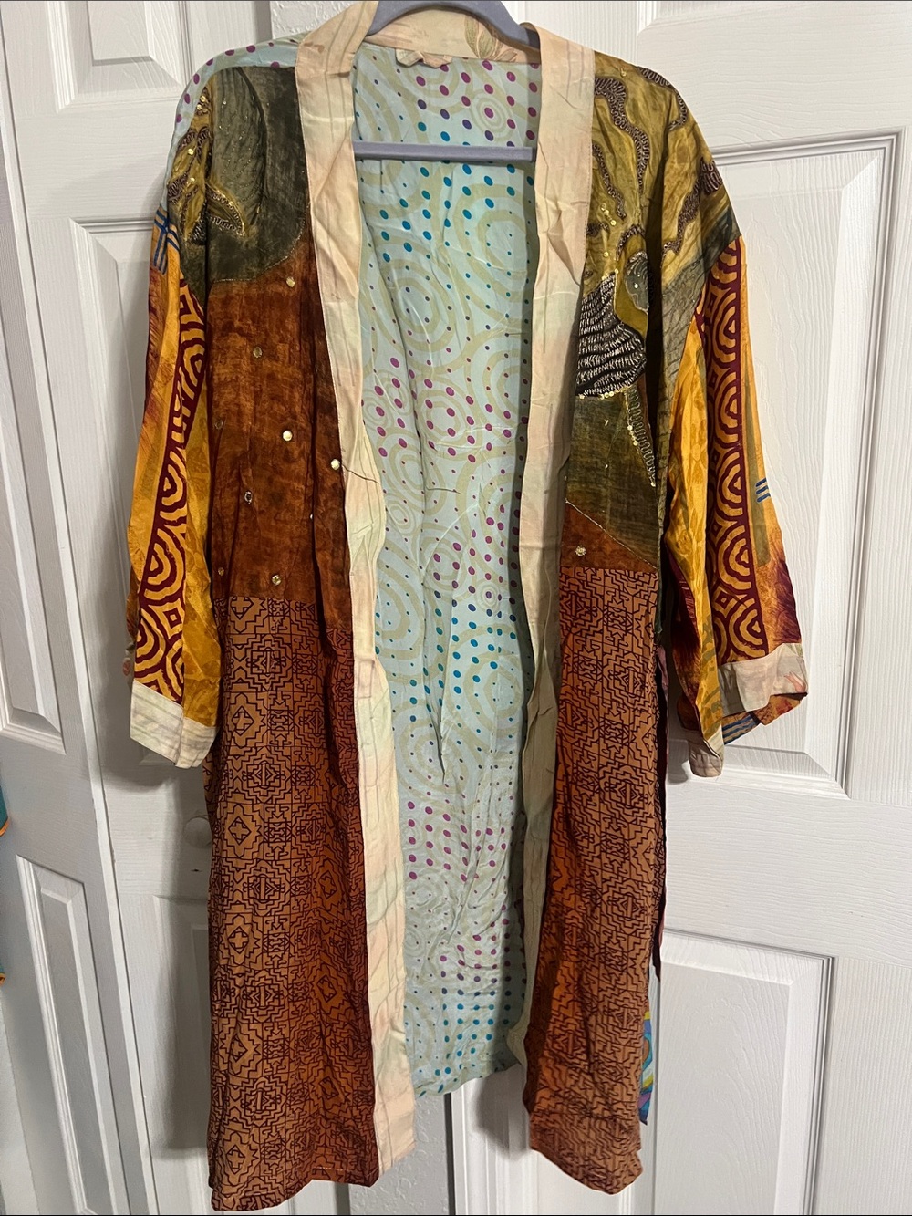 Boho Patchwork Long Kimono Coat - Multicolor